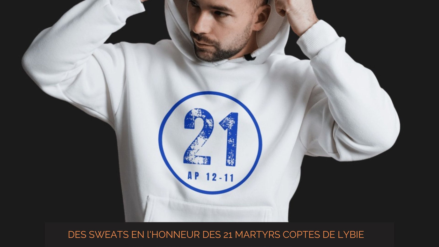 Sweat blanc « 21 » en l'honneur des 21 martyrs coptes de Libye